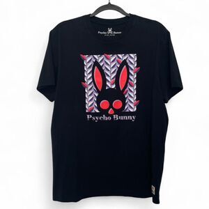 Psycho Bunny Men’s Haines Graphic T-Shirt Black Pima Cotton Designer Tee